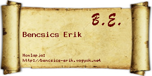 Bencsics Erik névjegykártya
